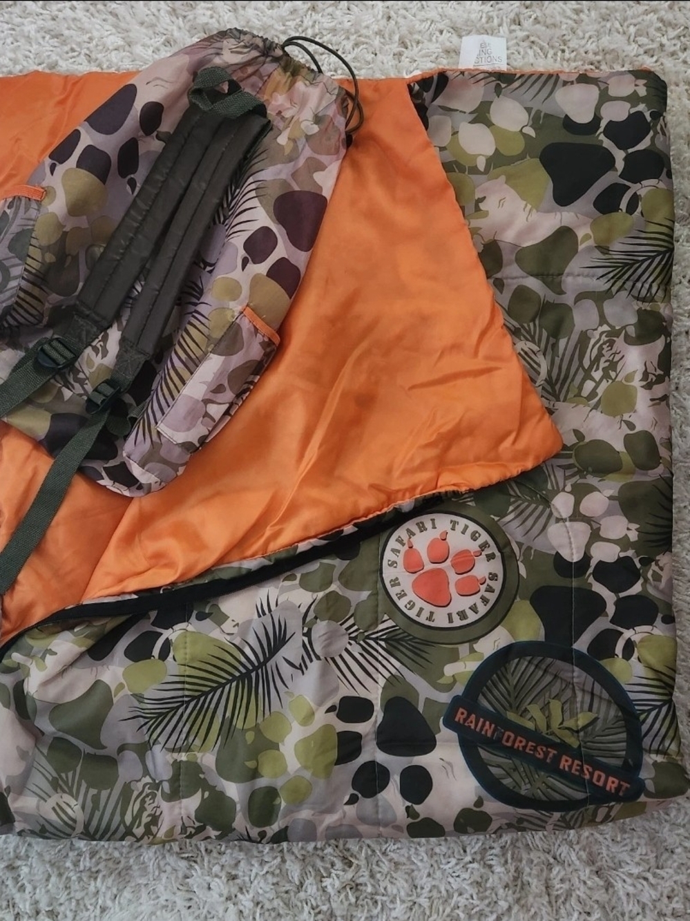 Vintage Tiger Excursion Rainforest Resort Kids Sleeping Bag - Safari Print Y2K